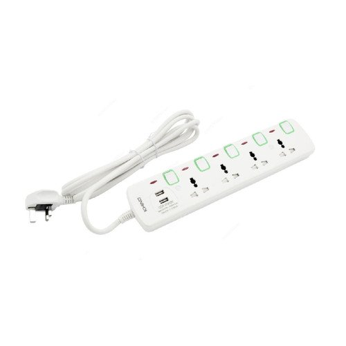 Khind Universal Extension Socket With 2 USB Slot and Neon Indicator, EM8143MU3M, 4 Way, 13A, 3 Mtrs Cable Length