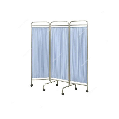 Bestran Three Fold Ward Screen, DW-WS03, Stainless Steel/Fabric, Silver/Blue