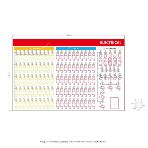 Loto-Lok Electrical PPC Shadow Board, Aluminium Alloy Frame, 900MM Width x 1400MM Length