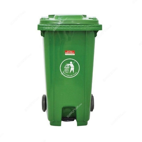 Brooks Waste Bin With 2 Wheels, BKS-WST-383, HDPE, 240 Ltrs, Green