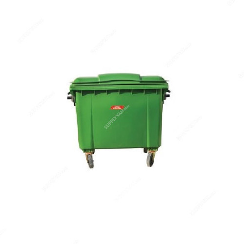 Brooks Outdoor Waste Bin With 4 Wheels, BKS-WB-396, HDPE, 1100 Ltrs, Green