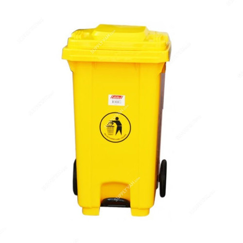 Brooks Waste Bin With Pedal, BKS-PDL-089, HDPE, 120 Ltrs, Yellow