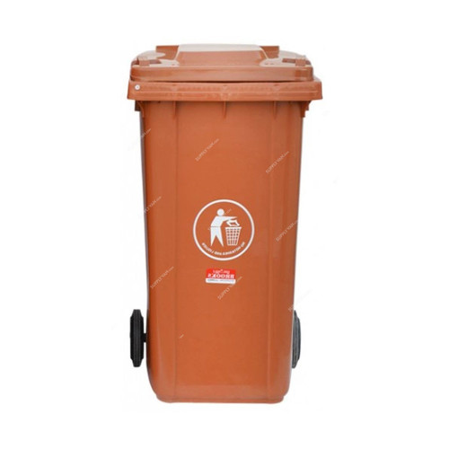 Brooks Waste Bin With Pedal, BKS-PDL-089, HDPE, 120 Ltrs, Brown