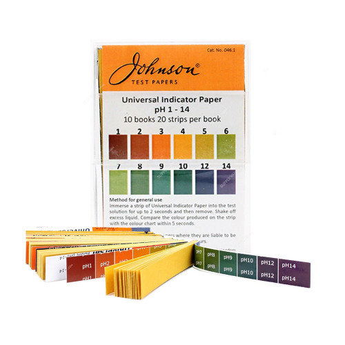 Johnson Universal pH Indicator Test Paper, 046.1, 1 to 14 pH, 200 Strips/Pack