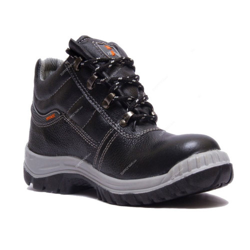 Hillson Double Density Steel Toe Safety Shoes, HMRGHS, Mirage, Leather, High Ankle, Size43, Black