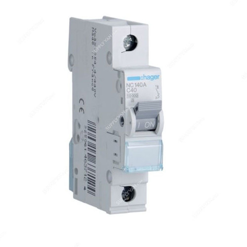 Hager Miniature Circuit Breaker, NC140A, 1P, Curve C, 10 kA, 45.6A