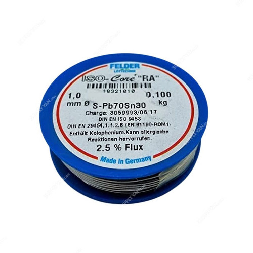 Felder Soft Soldering Wire, 18321010, Iso-Core RA, 1MM Dia, 100GM