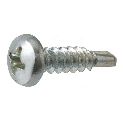 Self Drilling Screw, Zinc Plated, Pan Head, M10 Thread Dia x 1-1/2 Inch Length, 1000 Pcs/Pack