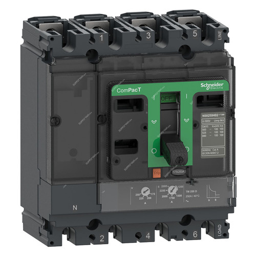 Schneider Electric NSX250F Molded Case Circuit Breaker, C25F6TM250, ComPacT, 4P, 36 kA, 415VAC, 250A