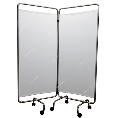 DP Metallic Two Folds Ward Screen, Stainless Steel/PVC, 122CM Width, Silver/White