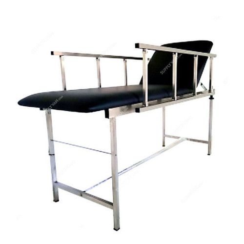 DP Metallic Examination Bed With Side Rails, Stainless Steel/Imitation Leather, Black/Silver