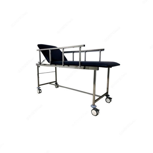 DP Metallic Examination Bed With Wheels and Side Rails, Stainless Steel/Imitation Leather, Black/Silver