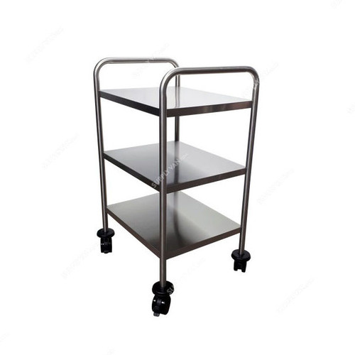DP Metallic Dressing Trolley, Stainless Steel, 3 Shelves, Silver