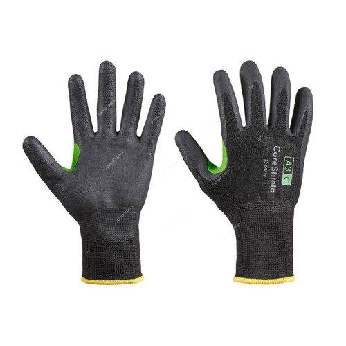 Honeywell Dipped Cut-Resistant Gloves, 23-0513B-8M, CoreShield, A3/C Cut, Nylon, Size8, Black