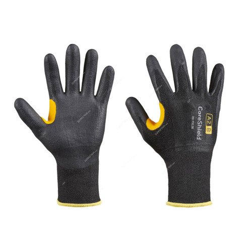 Honeywell Dipped Cut-Resistant Gloves, 22-7513B-10XL, CoreShield, A2/B Cut, Nylon, Size10, Black