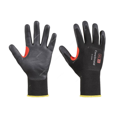 Honeywell Dipped Cut-Resistant Gloves, 21-1515B-8M, CoreShield, A1/A Cut, Nylon, Size8, Black