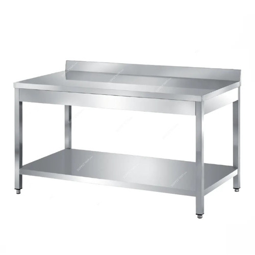 Alpha Work Table With Bottom Shelf and Splash Edge, AISI-304 Stainless Steel, 700MM Width x 1600MM Length, Silver