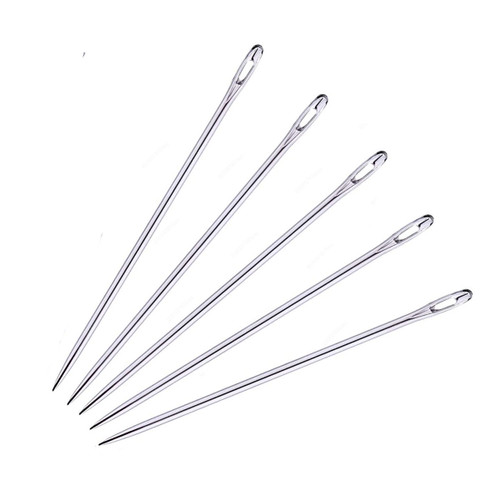 Sewing Needle With Large Eye, Stainless Steel, 13CM Length, Silver, 5 Pcs/Pack