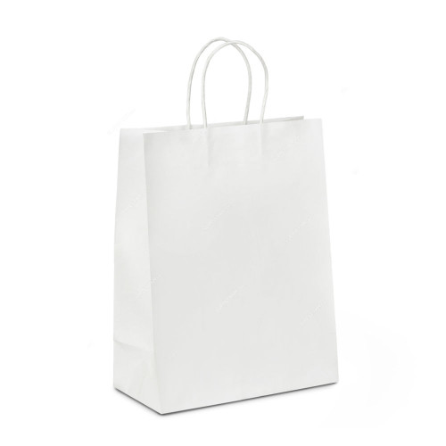 Square Bottom Paper Bag With Handles, 33CM Height x 27CM Width x 12CM Depth, White, 200 Pcs/Pack