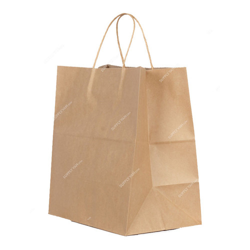Square Bottom Paper Bag With Handles, 32CM Height x 32CM Width x 16CM Depth, Brown, 200 Pcs/Pack