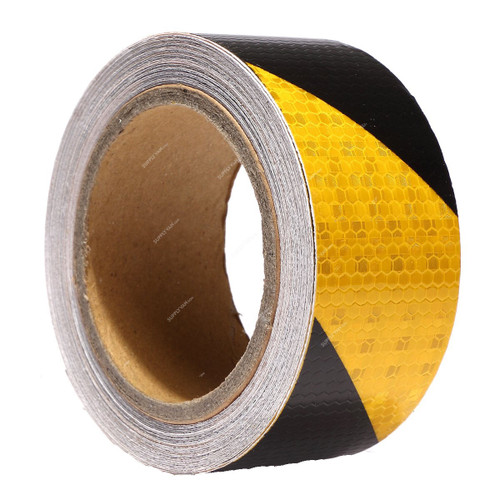 Diagonal Fluorescent Reflective Tape, 48MM Width x 25 Mtrs Length, Yellow/Black