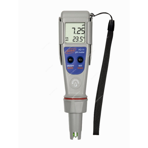 Adwa Waterproof pH-Temp Pocket Tester With Replaceable Electrode, AD11, -2.00 to 16.00 pH, -5 to 60 Deg.C