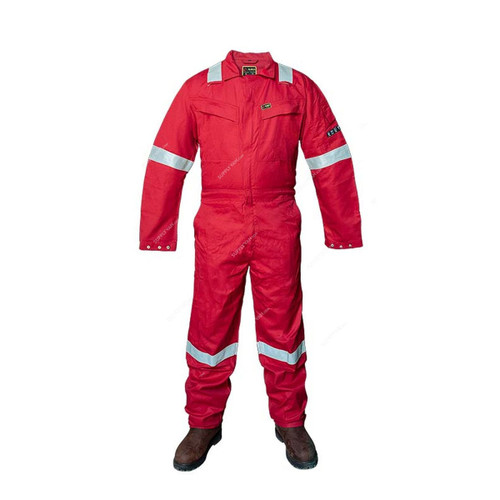 B-Max Flame Resistant Work Coverall, BM1109F, 100% Cotton, 220-240 GSM, L, Red