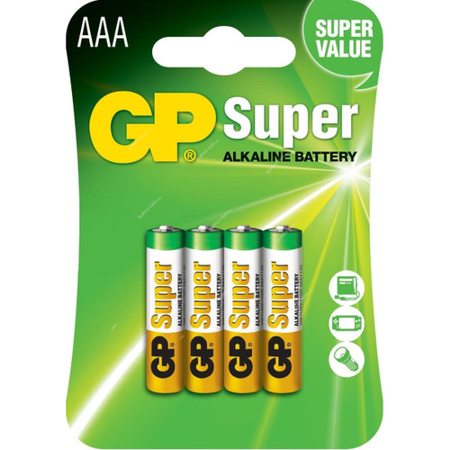 Gp Super Alkaline AAA Battery, 1.5V, 4 Pcs/Pack
