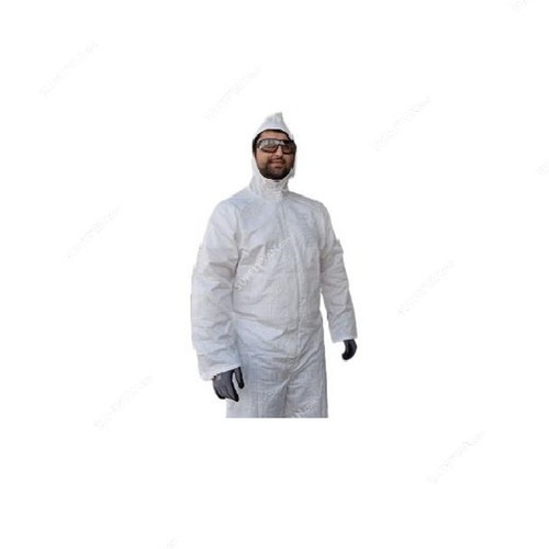 Dupont Coverall, D134572903, 98% Polyester/2% Carbon, L, White/Grey