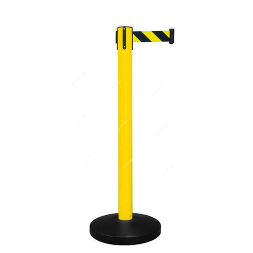 Warrior Connectable Queue Barrier With 3.5 Mtrs Nylon Belt, 345MM Base Dia, 65MM Width x 1070MM Height