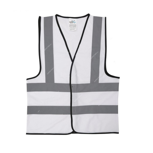 Vaultex Reflective Fabric Vest With Piping, VWM, 100% Polyester, 113 GSM, XL, White