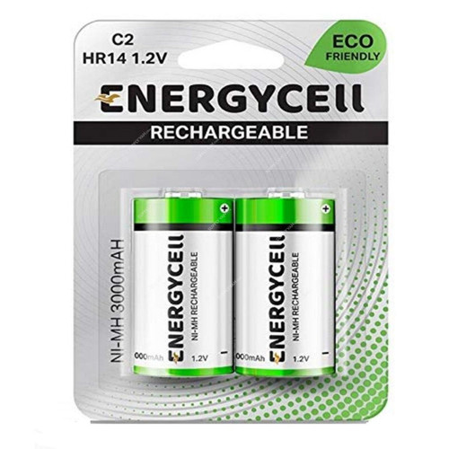 Energycell Rechargeable Battery, HR14, 3000mAh, 1.2V, 2 Pcs/Pack