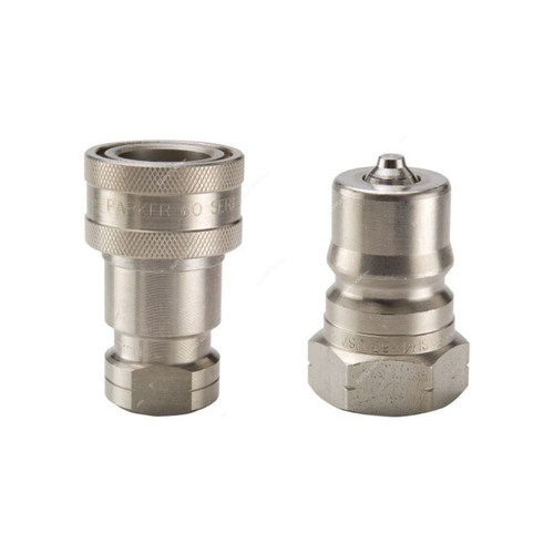 Parker Hydraulic Quick Connect Coupling With SH2-63 Nipple, SH2-62, 303 Stainless Steel, 1/4 Inch