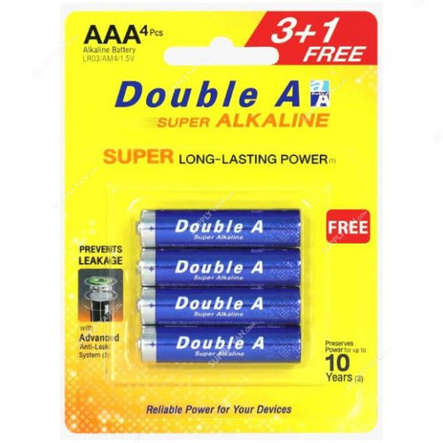 Double A Alkaline Battery, AAA, 1.5V, 3 + 1 Free