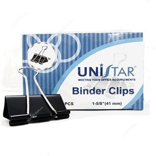 Unistar Binder Clip, 41MM, Black, 12 Pcs/Pack