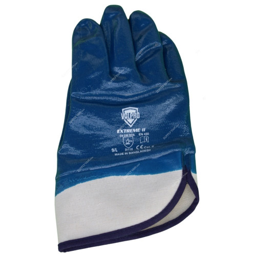 Valpro Nitrile Full Coated Gloves, V143720104, Knitted Jersey, XL, White/Blue