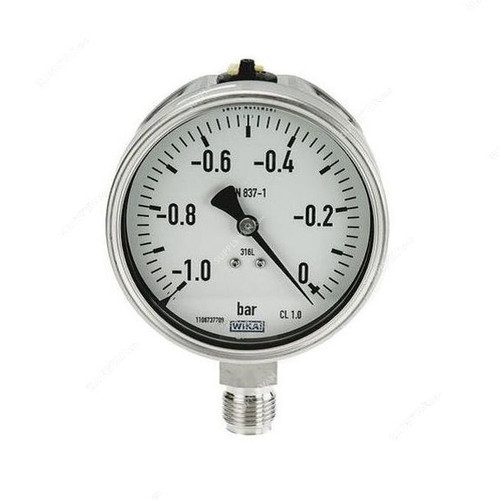 Wika Bourdon Tube Pressure Gauge, 232-50-100, Stainless Steel, -1 to 0 Bar