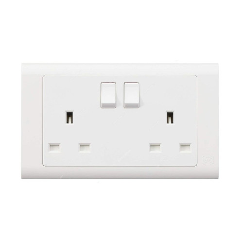 Mk Dual Pole Switch Socket, Polycarbonate, 2 Gang, 13A, White