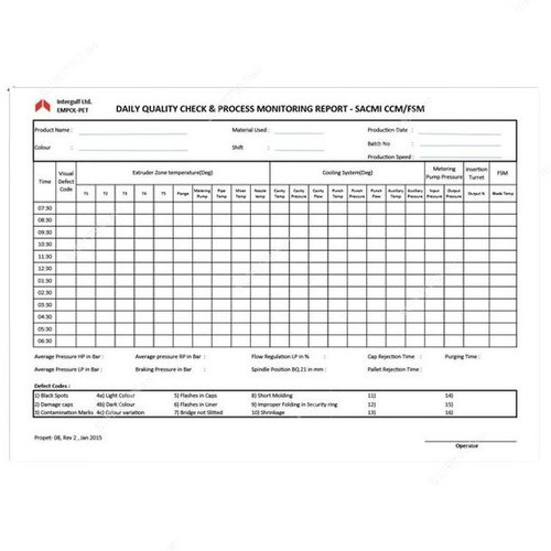 Daily Quality Check and Process Monitoring Report Book, A4, 65 Pages