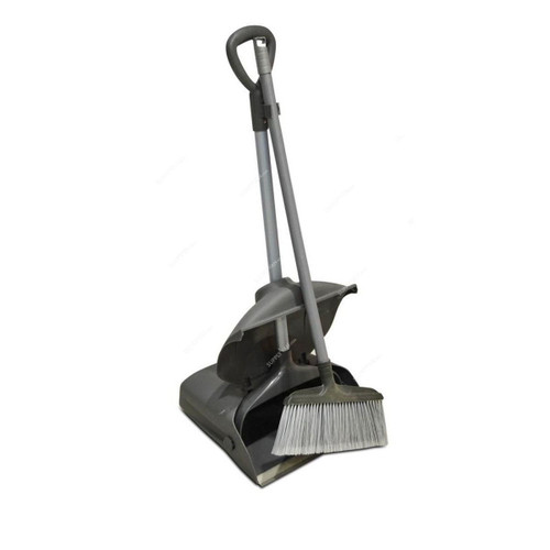Akc Long Handle Upright Broom and Dustpan Set, DP17, Plastic, Black