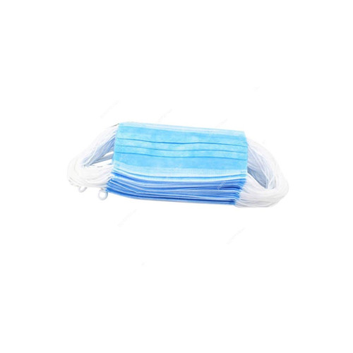 Akc Disposable Face Mask, FC23-1, Cotton, 3 Ply, Blue/White, 50 Pcs/Pack