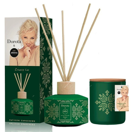 Aroma Home Dorota Winter Forest Reed Diffuser With 150GM Candle, 100ML, Green Aroma Home Dorota Winter Forest Reed Diffuser With 150GM Candle, 100ML, Green