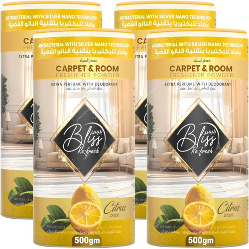 Swish Super Bliss Fresh Carpet Deodorizer and Room Freshener Powder, Fresh Citrus, 500GM, 4 Pcs/Pack