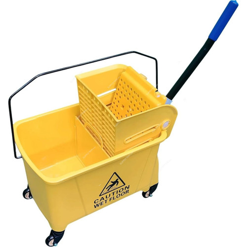 Swish Cleaning Mop Bucket Trolley With Wheels and Down Press Wringer, Plastic, 24 Ltrs, Yellow