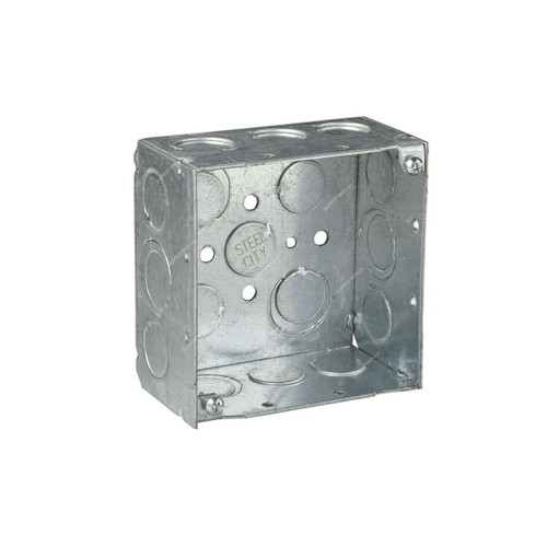 Barton Square Galvanized Back Box With Knockouts, BTSQ10, 4 Inch Height x 4 Inch Width x 2-1/8 Inch Depth