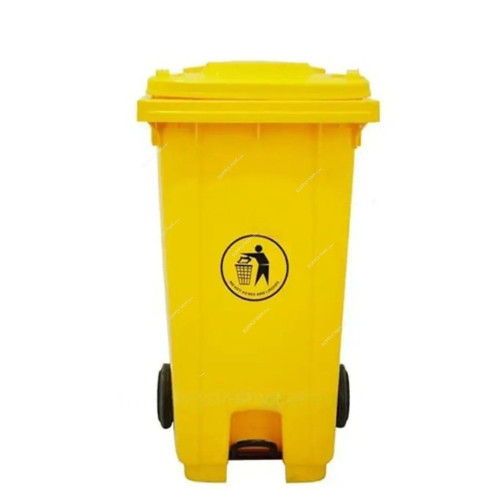Xdpc Pedal Waste Bin With Wheels, 240U-14, Plastic, 240 Ltrs, Yellow