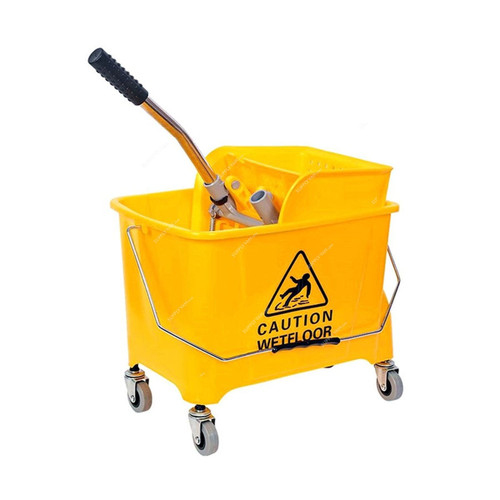 Mop Bucket With Wringer, BT01Y-1, Plastic, 20 Ltrs, Yellow