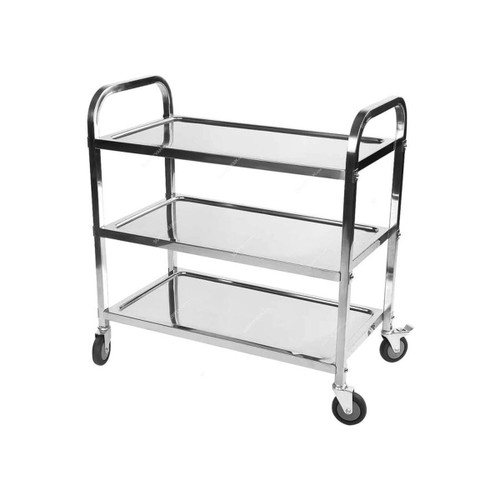 3-Tier Dining Cart, ST13-L, Stainless Steel, 96CM Height x 50CM Width x 96CM Length, Silver