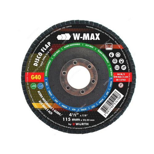 W-Max Lamella Flap Cutting Disc For Stainless Steel, 5986214104, G120, 22.23MM Bore Dia x 115MM Disc Dia