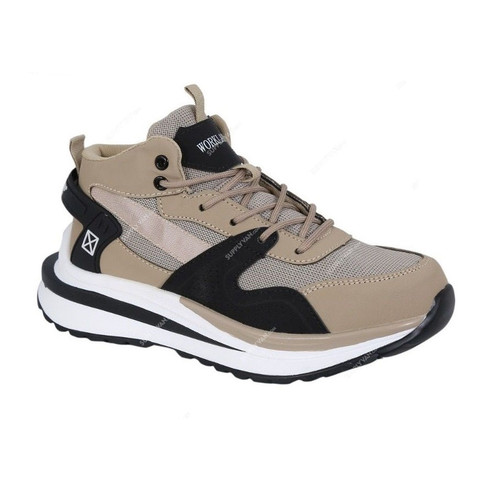 Workland Steel Toe Mid Ankle Safety Shoes, PUM, SBP, Size41, Beige/Black